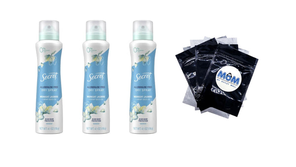 Aluminum Free Dry Spray Women's Deodorant, Midnight Jasmine - 3 packs - 4.1 oz per pack - plus 3 My Outlet Mall Resealable Storage Pouches