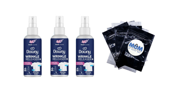 Wrinkle Releaser and Refresher Fabric Spray, Fresh Scent, Travel Size - 3 packs - 3 oz per pack - plus 3 My Outlet Mall Resealable Storage Pouches
