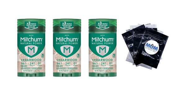 Men’s Natural Power Deodorant Solid, Cedarwood - 3 packs - 2.7 oz per pack - plus 3 My Outlet Mall Resealable Storage Pouches