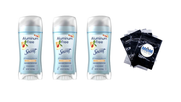 Aluminum Free Women's Deodorant Solid, White Peach - 3 packs - 2.4 oz per pack - plus 3 My Outlet Mall Resealable Storage Pouches