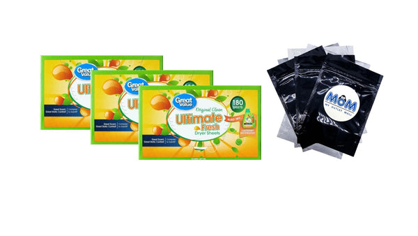 Ultimate Fresh Dryer Sheets, Original Clean, Compare to Gain - 3 packs - 180 Count - plus 3 My Outlet Mall Resealable Storage Pouches
