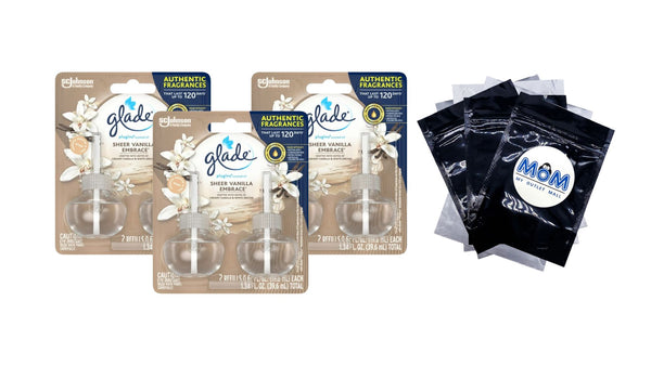 PlugIns Scented Oil, Sheer Vanilla Embrace, Infused with Essential Oils, 2 Refills - 3 packs - plus 3 My Outlet Mall Resealable Storage Pouches