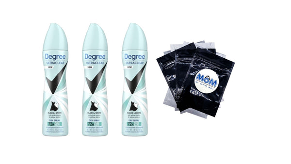 Ultra Clear Long Lasting Antiperspirant Deodorant Dry Spray, Pure Rain - 3 packs - 3.8 oz per pack - plus 3 My Outlet Mall Resealable Storage Pouches