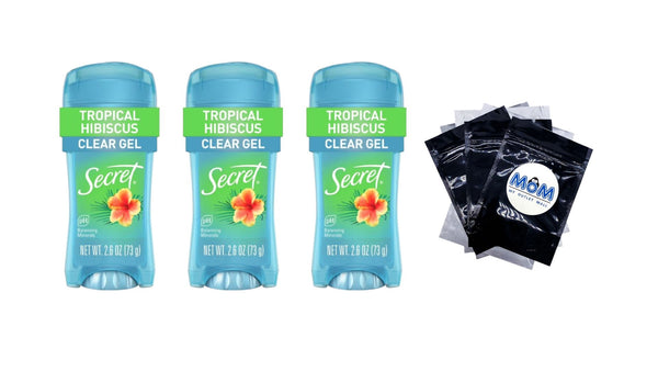 Clear Gel Tropical Hibiscus, Antiperspirant Deodorant for Women - 3 packs - 2.6 oz per pack - plus 3 My Outlet Mall Resealable Storage Pouches