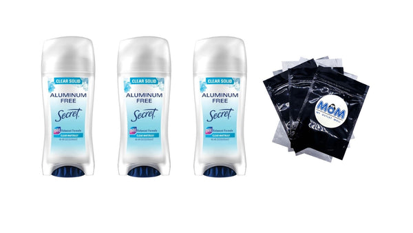 Aluminum Free Deodorant Clear Solid, Waterlily - 3 packs - 2.4 oz per pack - plus 3 My Outlet Mall Resealable Storage Pouches