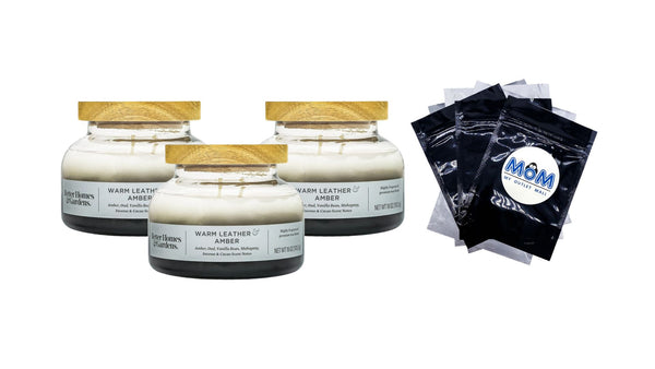 Warm Leather Amber Scented Ombre 2-Wick Bell Jar Candle - 3 packs - 18 oz per pack - plus 3 My Outlet Mall Resealable Storage Pouches