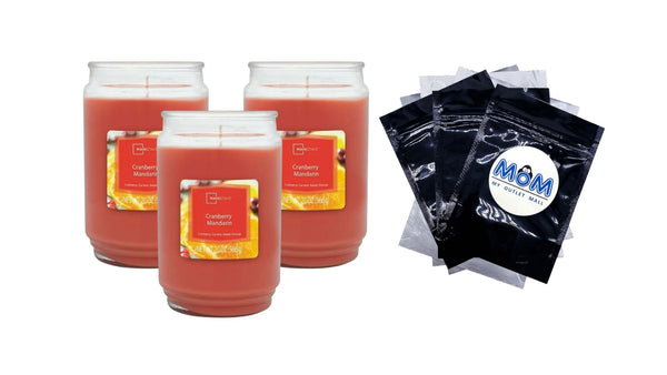 Cranberry Mandarin Scented Single-Wick Large Glass Jar Candle - 3 packs - 20 oz per pack - plus 3 My Outlet Mall Resealable Storage Pouches