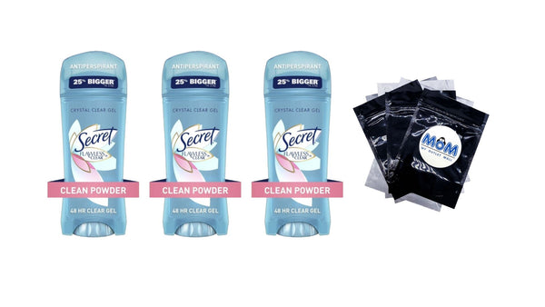 Flawless Clear Gel Antiperspirant and Deodorant for Women, Clean Powder - 3 packs - 3.4 oz per pack - plus 3 My Outlet Mall Resealable Storage Pouches