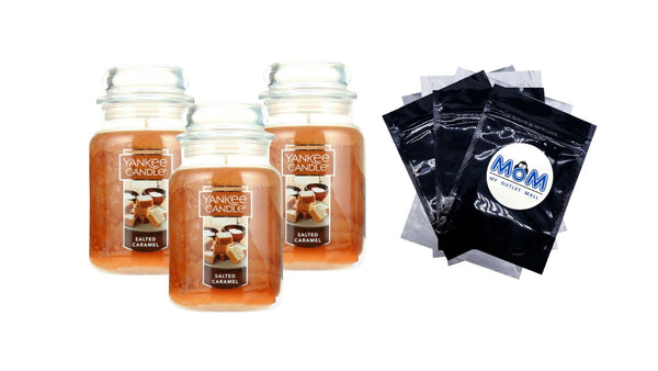 Candle Salted Caramel Original Large Scented Jar Candle - 3 packs - 22 oz per pack - plus 3 My Outlet Mall Resealable Storage Pouches