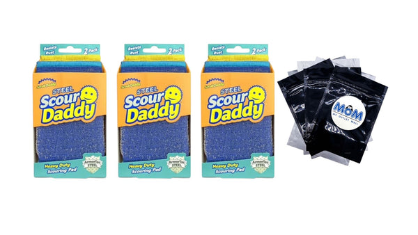 Scour Daddy Steel Heavy Duty Scour Pad - 3 packs - 2 count per pack - plus 3 My Outlet Mall Resealable Storage Pouches