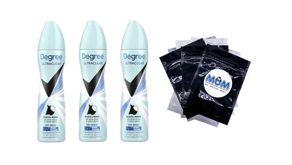 Ultra Clear Long Lasting Antiperspirant Deodorant Dry Spray, Pure Clean - 3 packs - 3.8 oz per pack - plus 3 My Outlet Mall Resealable Storage Pouches