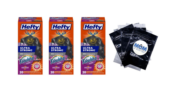 Ultra Strong 30-gallon Trash Bags, Black Large Trash Bags, Fabuloso Scent - 3 packs - 20 count per pack - plus 3 My Outlet Mall Resealable Storage Pouches