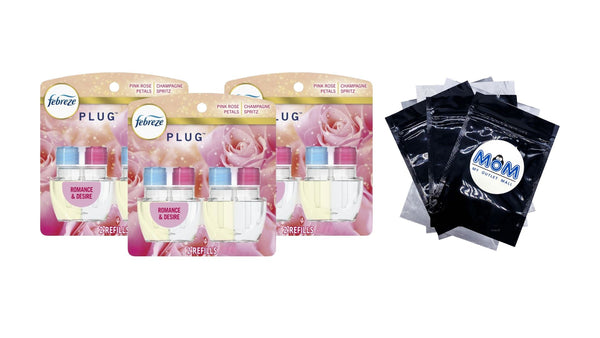 Plug Refill Odor-Fighting Air Freshener Romance and Desire Scent, 2 Refills - 3 packs - plus 3 My Outlet Mall Resealable Storage Pouches