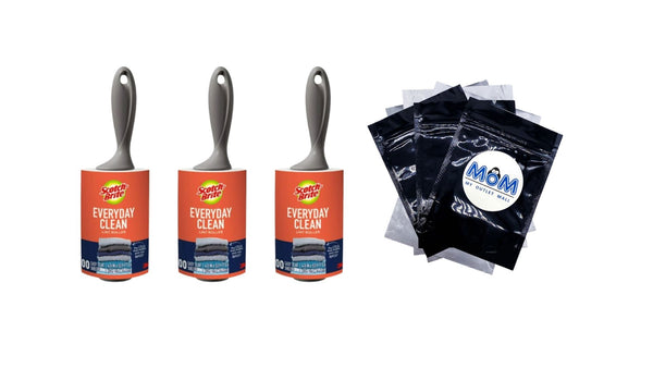 Everyday Clean Lint Roller 100 Sheets - 3 packs - plus 3 My Outlet Mall Resealable Storage Pouches
