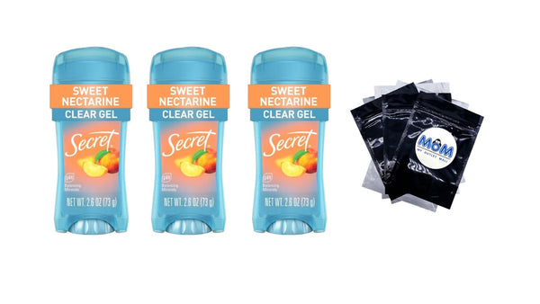 Fresh Clear Gel Antiperspirant Deodorant, Sweet Nectarine - 3 packs - 2.6 oz per pack - plus 3 My Outlet Mall Resealable Storage Pouches