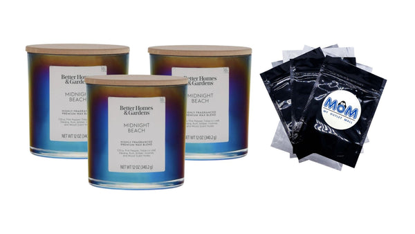 Midnight Beach Scented 2-Wick Iridescent Jar Candle - 3 packs - 12 oz per pack - plus 3 My Outlet Mall Resealable Storage Pouches