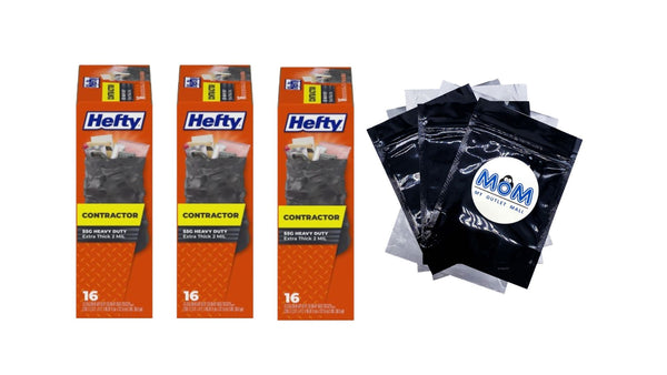 Heavy Duty Contractor Extra Large Trash Bags, 55 gallon - 3 packs - 16 count per pack - plus 3 My Outlet Mall Resealable Storage Pouches