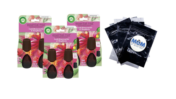 Essential Mist Refill, Lush Honeysuckle & Raspberry, Essential Oils Diffuser, Air Freshener 2 Count - 3 packs - plus 3 My Outlet Mall Resealable Storage Pouches