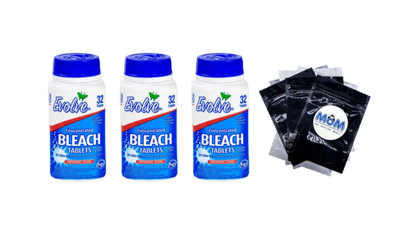 Bleach Tablets, Ultra Concentrated, Original Scent - 3 packs - 32 Count - plus 3 My Outlet Mall Resealable Storage Pouches