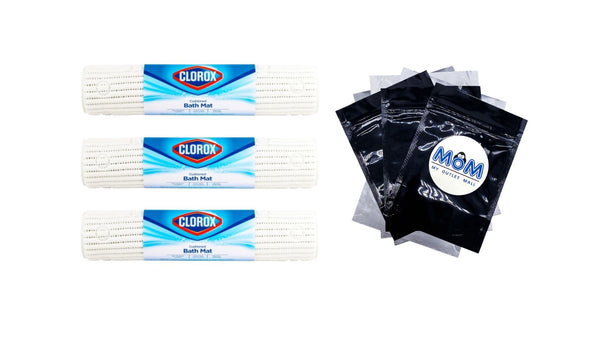 Cushioned Foam Bathtub Mat with Suction Cups, White 17" x 36" - 3 packs - plus 3 My Outlet Mall Resealable Storage Pouches