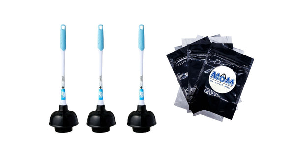 Deluxe Toilet Plunger with 16-in Ergonomic Plastic Handle - 3 packs - plus 3 My Outlet Mall Resealable Storage Pouches
