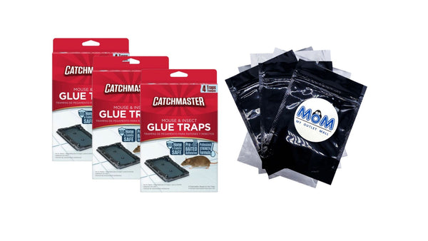 Mouse & Insect Solid Glue Traps - 3 packs - 4 Count - plus 3 My Outlet Mall Resealable Storage Pouches