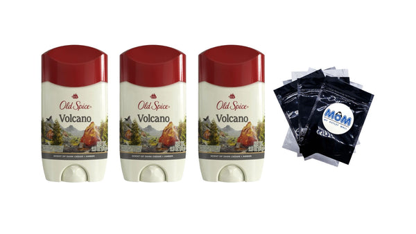 Antiperspirant Deodorant for Men, Invisible Solid Stick, Volcano with Charcoal - 3 packs - 2.6 oz per pack - plus 3 My Outlet Mall Resealable Storage Pouches