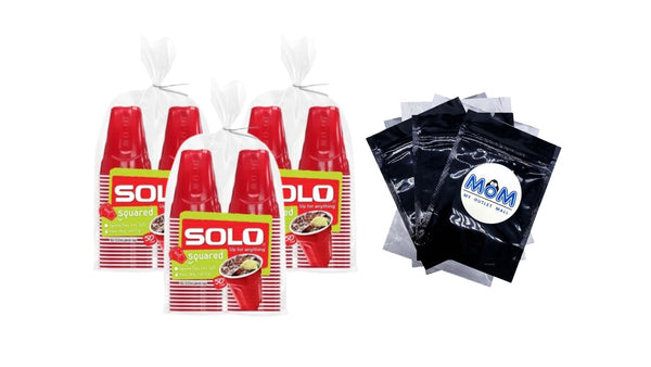 Red Party Plastic Disposable Cups, 18 oz - 3 packs - 50 Count per pack - plus 3 My Outlet Mall Resealable Storage Pouches