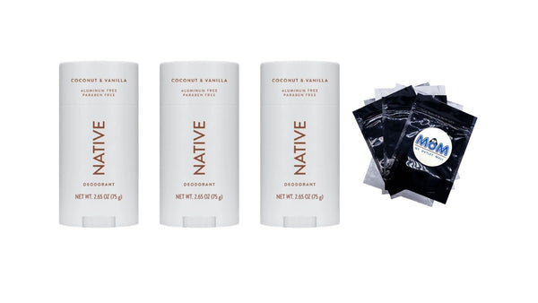 Deodorant, Aluminum Free, Coconut & Vanilla, Deodorant for Women and Men - 3 packs - 2.65 oz per pack - plus 3 My Outlet Mall Resealable Storage Pouches