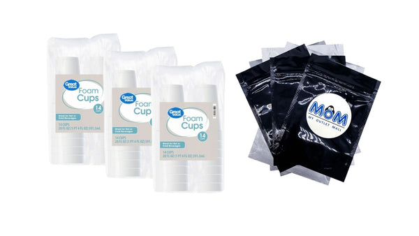 Disposable Foam Cups, 20oz - 3 packs - 14 Count per pack - plus 3 My Outlet Mall Resealable Storage Pouches