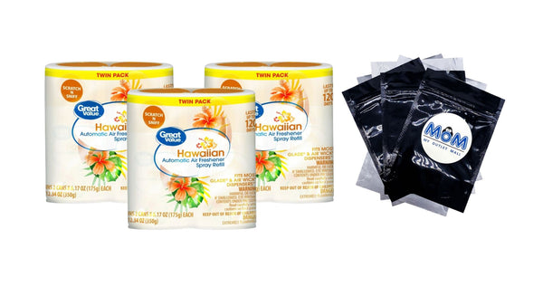 Automatic Air Freshener Spray Refill, Hawaiian, Twin pack - 3 packs - plus 3 My Outlet Mall Resealable Storage Pouches