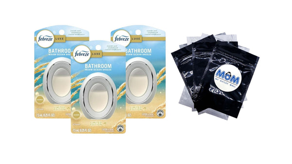Bathroom Air Freshener, Small Spaces Odor-Fighting, Warm Ocean Breeze - 3 packs - plus 3 My Outlet Mall Resealable Storage Pouches