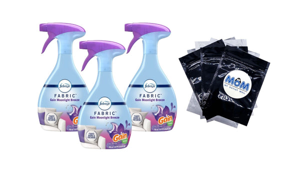 Fabric Spray Air Freshener, Odor-Fighting, Gain Moonlight Breeze - 3 packs - 23.6 oz per pack - plus 3 My Outlet Mall Resealable Storage Pouches