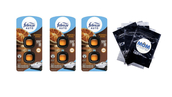 Auto Car Air Freshener, Odor-Fighting Car Vent Clip, Bourbon & Orange, 2 Count - 3 packs - plus 3 My Outlet Mall Resealable Storage Pouches
