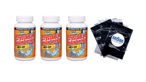 Crystal Lye Drain Opener - 3 packs - 16 oz per pack - plus 3 My Outlet Mall Resealable Storage Pouches