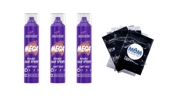 Mega Flexible Hair Spray for Curly Hair, Straight Hair, and Wavy Hair - 3 packs - 10 oz per pack - plus 3 My Outlet Mall Resealable Storage Pouches