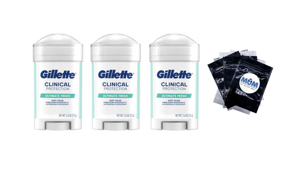 Antiperspirant Deodorant for Men, Clinical Soft Solid, Ultimate Fresh, 72 Hr. Sweat Protection - 3 packs - 2.6 oz per pack - plus 3 My Outlet Mall Resealable Storage Pouches