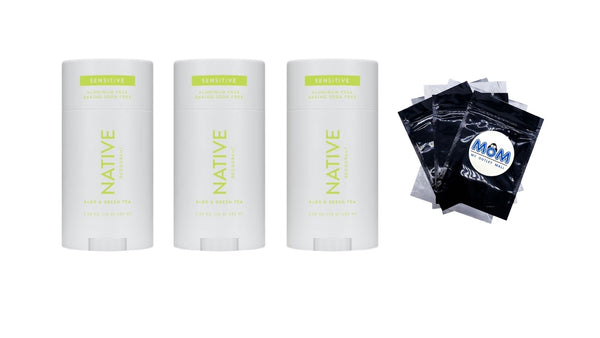 Deodorant, Sensitive, Aluminum Free, Aloe & Green Tea, for Women and Men - 3 packs - 2.65 oz per pack - plus 3 My Outlet Mall Resealable Storage Pouches