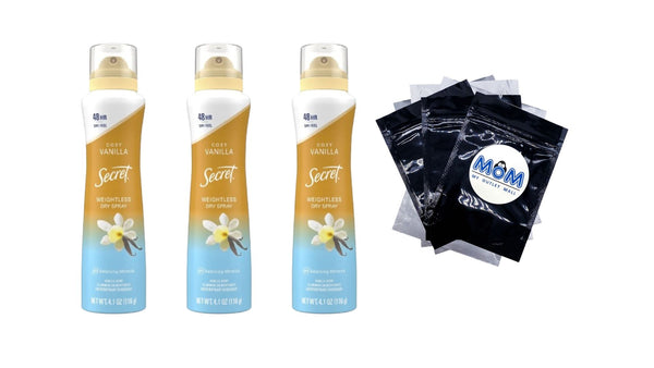 Dry Spray Antiperspirant Deodorant, Vanilla and Argan Oil - 3 packs - 4.1 oz per pack - plus 3 My Outlet Mall Resealable Storage Pouches