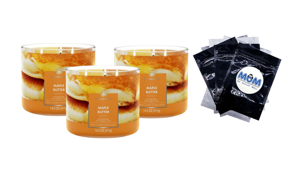 Maple Butter Scented 3-Wick Jar Candle - 3 packs - 14.5 oz per pack - plus 3 My Outlet Mall Resealable Storage Pouches