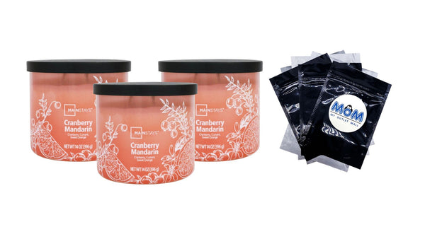 3-Wick Ombre Wrap Cranberry Mandarin Candle -  3 packs - 14 oz per pack - plus 3 My Outlet Mall Resealable Storage Pouches
