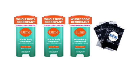 Whole Body Women’s Deodorant Smooth Solid Stick Aluminum-Free, Minted Cucumber - 3 packs - 2.6 oz per pack - plus 3 My Outlet Mall Resealable Storage Pouches