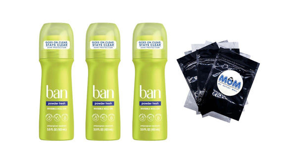 Antiperspirant Deodorant Invisible Roll-On for Women and Men, Powder Fresh - 3 packs - 3.5 oz per pack - plus 3 My Outlet Mall Resealable Storage Pouches