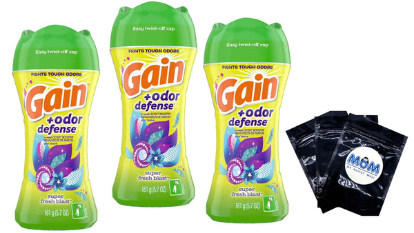 Odor Defense In-Wash Scent Booster, Super Fresh Blast Scent- 3 pack - 5.7 oz per pack - plus 3 My Outlet Mall Resealable Storage Pouches