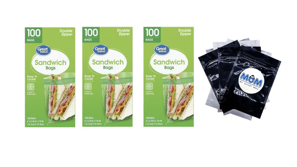 Fresh Seal Double Zipper Sandwich Bags - 3 packs - 100 Count per pack - plus 3 My Outlet Mall Resealable Storage Pouches