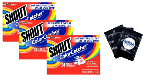 Color Catcher, Laundry Dye-Trapping Sheets -  3 Packs- 24 Sheets per pack- plus 3 My Outlet Mall Resealable Storage Pouches