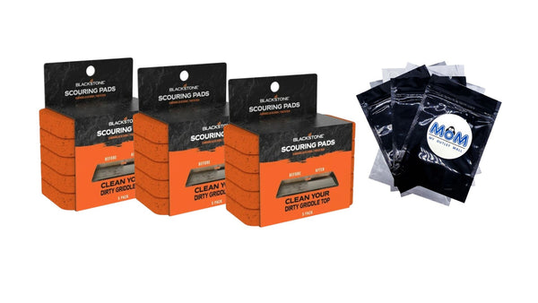 Heavy-Duty Griddle Scouring Pads in Orange - 3 packs - 5 count per pack - plus 3 My Outlet Mall Resealable Storage Pouches