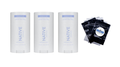 Deodorant Sensitive, Aluminum Free, Cotton & Lily - 3 packs - 2.65 oz per pack - plus 3 My Outlet Mall Resealable Storage Pouches