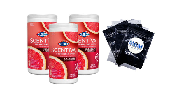 Scentiva Bleach-Free Cleaning Wipes, Grapefruit & Orange Blossom - 3 packs - 75 count plus 3 My Outlet Mall Resealable Storage Pouches