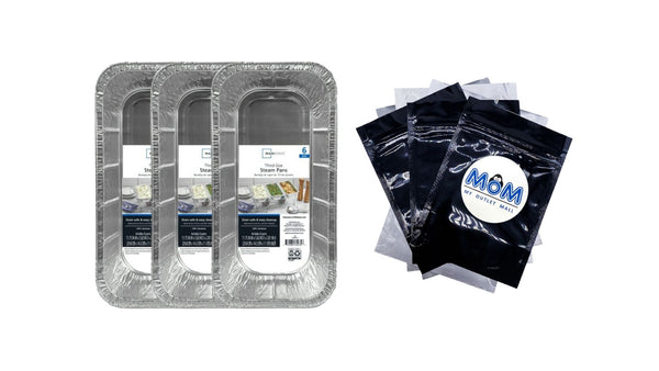 Aluminum Foil 1/3 Steam Table Pan 12.63" x 6.5" - 3 packs - 6 Count per pack - plus 3 My Outlet Mall Resealable Storage Pouches